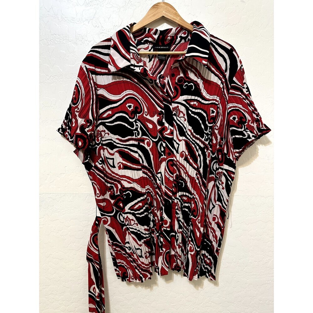 Vintage Lane Bryant Womans Top Sz 26/28 Retro Accordion Pleating Y2K Artsy Aztec